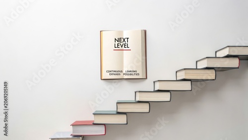 Open Book on Staircase Symbolizing Growth and Education Opportunities