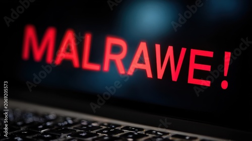 Red Alert Message Displayed on Laptop Screen Malicious Software Warning