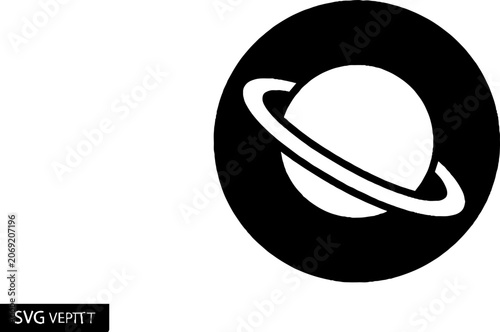 Minimalist black and white Saturn planet icon design.