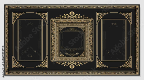 Elegant Black and Gold Ornate Border Design Background, Vintage Luxury Frame