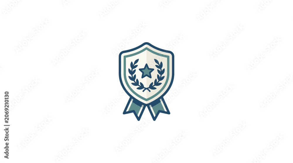 Fototapeta premium Shield emblem with star laurel wreath and award ribbons