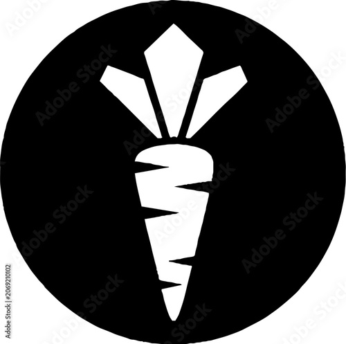 Minimalist black and white carrot illustration design.