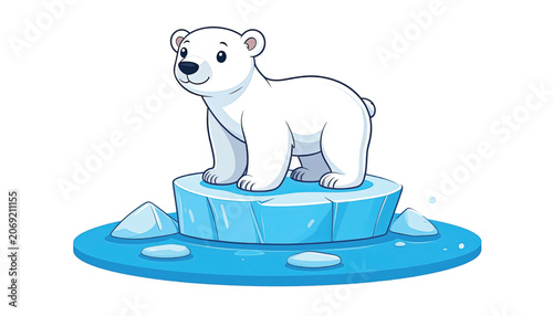 White polar bear standing on ice.
