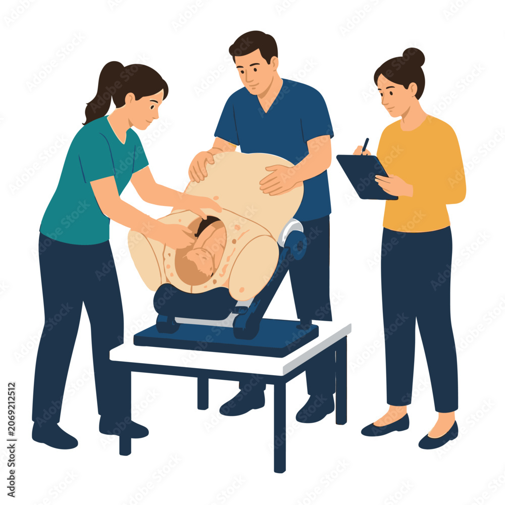 Fototapeta premium Medical professionals performing cardiopulmonary resuscitation training on a mannequin.