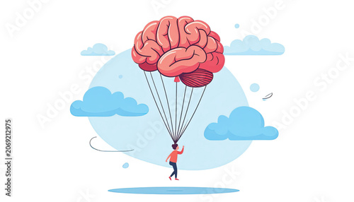 Person holding brain with parachute strings.