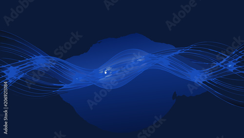 Картината върху платно Blue wave pattern with flowing lines and gradients against a dark navy backgroun