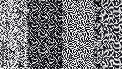 Fotografie Wavy line pattern in monochrome showcasing six distinct panels of abstract black