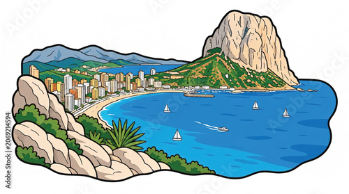 Illustration of famous rock formation Gibraltar.