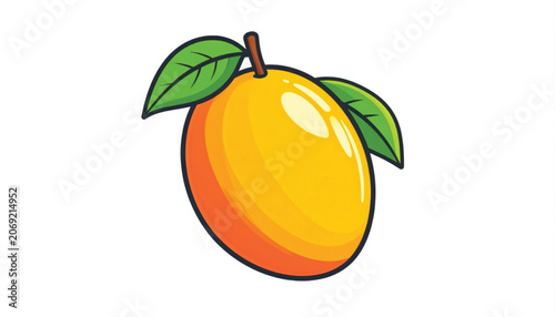 Yellow Mango Fruit with Green Leaves.