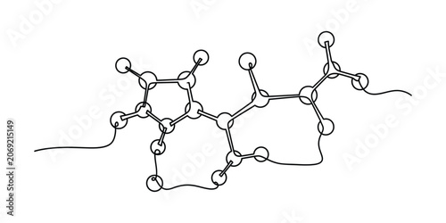 Abstract molecular structure diagram with connected atoms and lines.