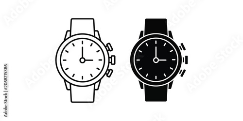 Картината върху платно Classic analog wristwatch set in outline and solid black styles for timekeeping