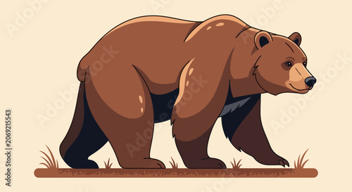 Tableau sur toile Large brown grizzly bear walking illustration in flat vector style