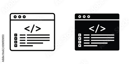 Photography Web development code editor window set featuring programming syntax symbols and
