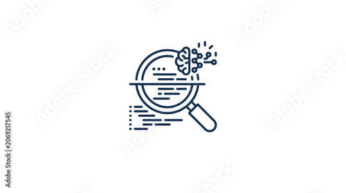 A line art icon representing artificial intelligence research and data analysis.