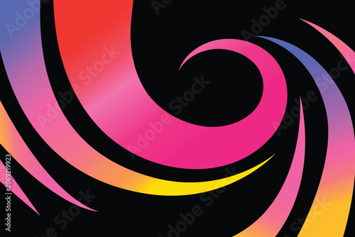 Swirl Spiral Abstract Color Lines Background. Vector Dynamic Gradient Lines Pattern. Curve Splashing Rainbow Ribbons. Vibrant Colors and Abstract Graphic Elements for Sports Banner Designs.