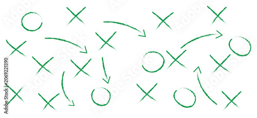 Foto Hand drawn football plays vector illustration featuring soccer game strategy tactics with X and O scheme symbols