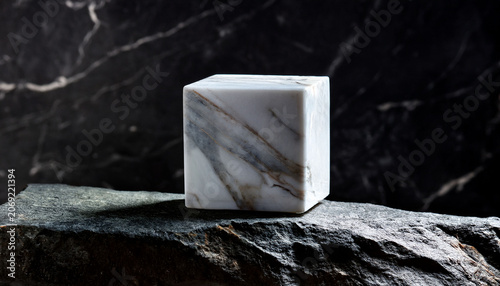 Marble Cube On Rough Stone A Study In Contrast And Light