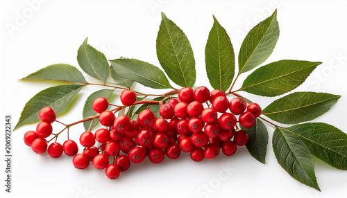 Sambucus Racemosa Branch With Red Berries Isolated On White Background
