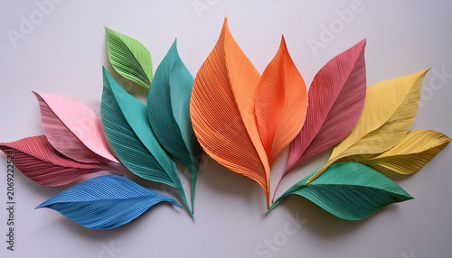 Colorful Paper Leaves On A Light Background