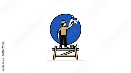 Painter on Scaffolding Vector Illustration