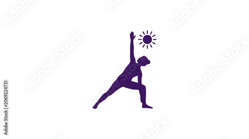Woman Yoga Pose Silhouette with Sun Flat Design