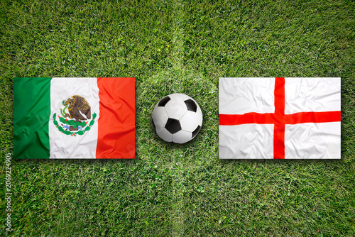 Mexico vs. England flags on soccer field