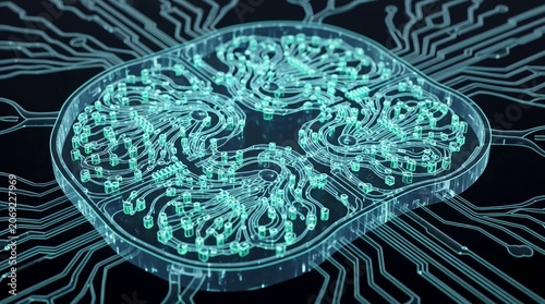 Futuristic Glowing Digital Brain Circuit Board Processor Symbolizing Artificial Intelligence and Neural Networks
