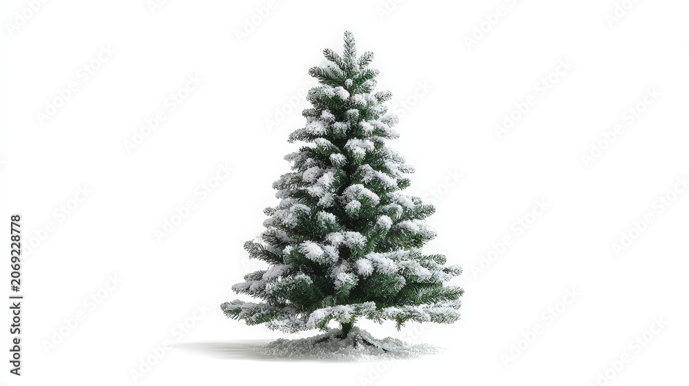 Fototapeta premium Artificial flocked christmas tree for holiday decor and winter season home decoration on white background on transparent background.
