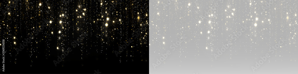 Fototapeta premium falling gold sparkles and shimmering lights creating luxury festive celebration and magical glowing effect