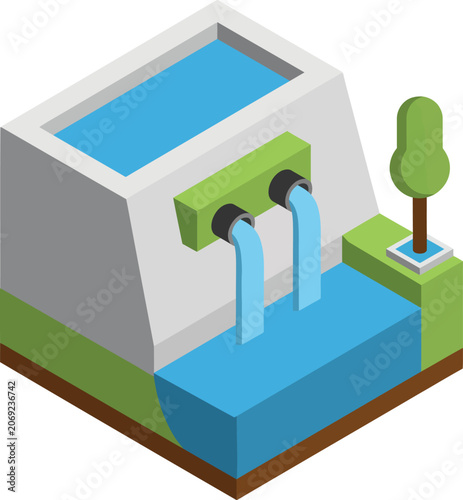 Schilderij op canvas Water reservoir with outflow pipes and flowing water