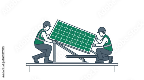 Solar Panel Installation Vector Illustration