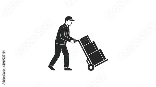 Delivery Worker with Hand Truck Vector Illustration