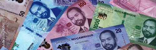 Fotografie Mozambican metical money bills in pile