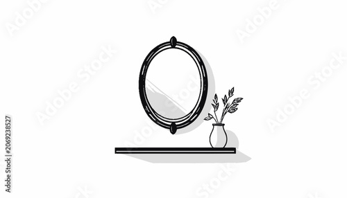 Konstfotografi Oval Mirror on a Shelf.