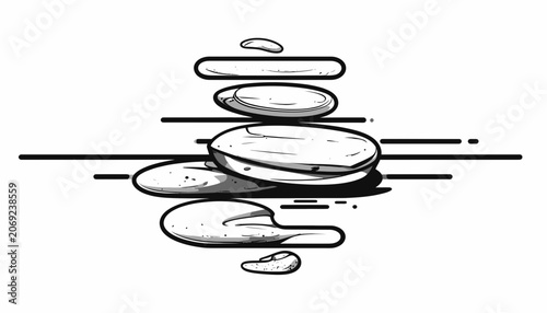 Photography Stacked stones in calm water.