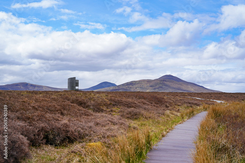 Forsinard Flows, a national nature reserve in the Scottish highlands. Forsinard Flows is part of the Flow Country, which is a large, rolling expanse of peatland and wetland in Caithness