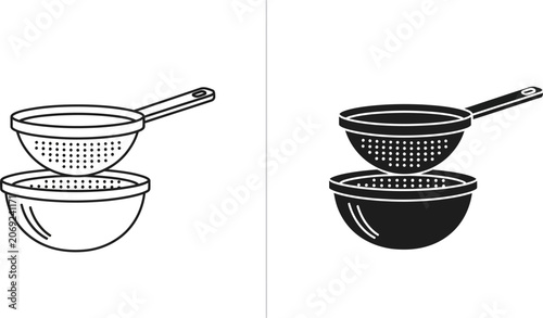 Schilderij op canvas Kitchen colander stacked over bowl for straining food with clean white backgroun