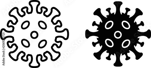Cuadro en lienzo Virus icon in outline and solid black silhouette on white background representin