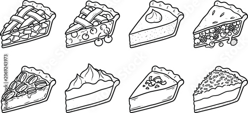 Tableau sur toile Vintage pie slice sketch collection, assorted dessert pastry illustration icons,