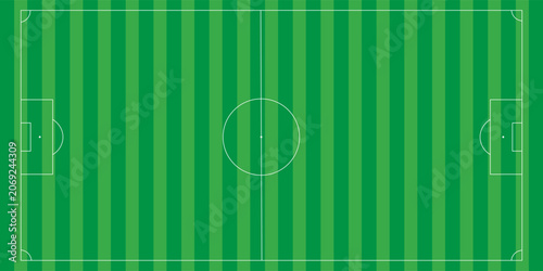 Football fields top view. Soccer grass fields with chalk lines. Green grass field background. Vector Football - Soccer Field. Scheme and marking of the football field, soccer field.