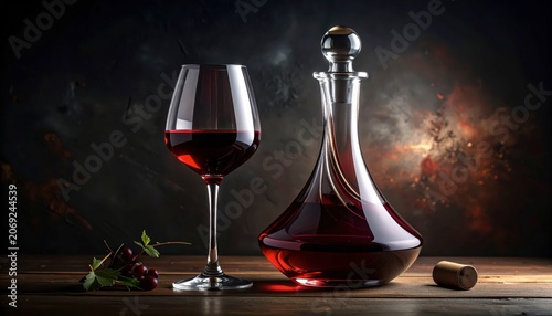 Red wine glass and decanter set.