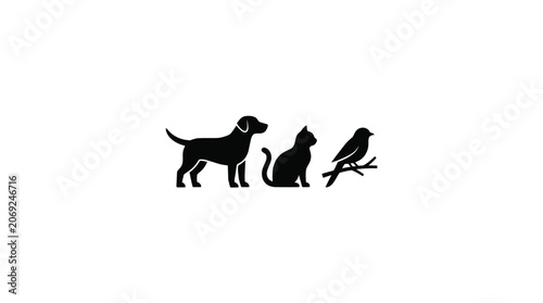 Dog Cat and Bird Silhouette Icon Set