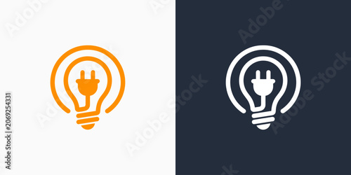 Light bulb cable vector logo design with modern, simple, clean and abstract style. Icons for business, electrical, and personal branding.