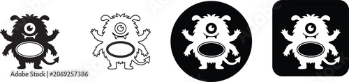 Tableau sur toile Hairy multi armed one eyed cyclops monster character with tail icon set