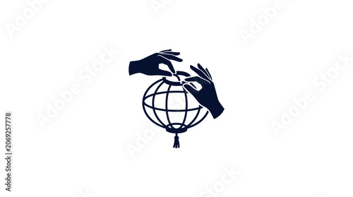 Bild auf Leinwand Hands Holding Paper Lantern Vector Illustration