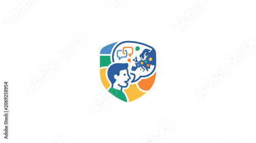 Multilingual Communication Concept: Person speaking with Europe map in speech bubble
