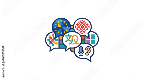 Multilingual Communication Concept: Speech Bubbles with Diverse Symbols