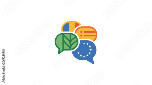 Multilingual Communication Concept, EU Symbols, Dialogue Bubbles