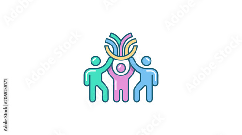 Teamwork success logo, unity, collaboration, people holding up a symbol