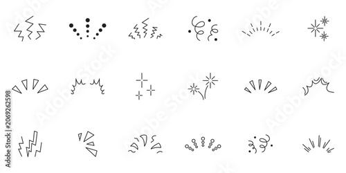 Line explosion surprise burst ray icon elements. Hand drawn explosion surprise line icon for title headline illustration. Doodle exclamation confetti vector illustration.